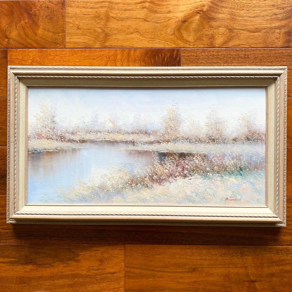 Vintage Oil Painting Of River Edge Signed Blanford-Wood Frame
